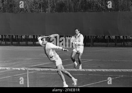 Tennis, Coppa Davis squadre Paesi Bassi e Rhodesia nel parco di tennis Klein Zwitserland in l'Aia, 25 aprile 1965, TENNIS, campi da tennis, I Paesi Bassi, foto agenzia stampa del XX secolo, notizie da ricordare, documentario, fotografia storica 1945-1990, storie visive, Storia umana del XX secolo, che cattura momenti nel tempo Foto Stock