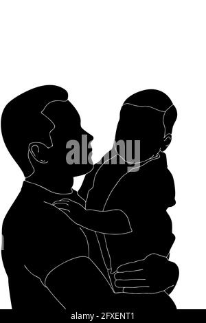 illustrazione del momento felice di padre e figlio su uno sfondo colorato. Foto Stock