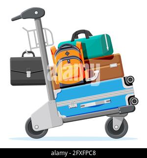 Carrello manuale pieno di sacchetti isolato su bianco Illustrazione Vettoriale