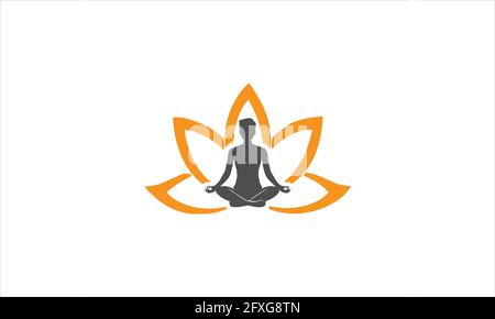 Meditazione Yoga con loto fiore icona logo disegno modello vettoriale Illustrazione Vettoriale