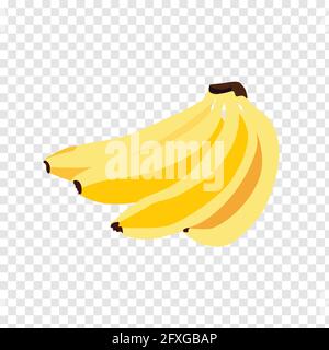 Un gruppo realistico di banane isolate su sfondo trasparente. Icona vettore banana Illustrazione Vettoriale