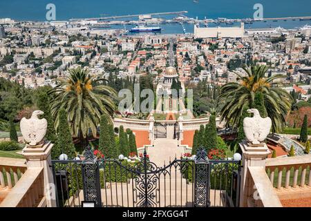 Una splendida vista sui Giardini Baha'i di Haifa, Israele. Foto Stock