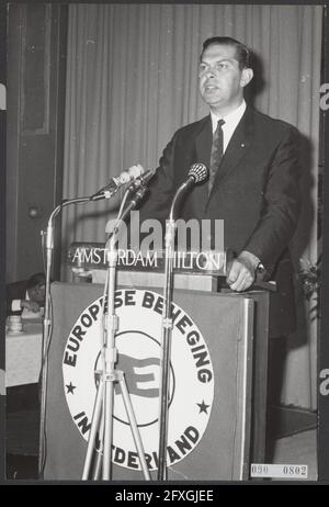 Il Vice primo Ministro Biesheuvel ha parlato prima del congresso annuale del movimento europeo all'Hilton Hotel di Amsterdam, 13 giugno 1965, ministri, discorsi, I Paesi Bassi, foto agenzia stampa del XX secolo, notizie da ricordare, documentario, fotografia storica 1945-1990, storie visive, Storia umana del XX secolo, che cattura momenti nel tempo Foto Stock