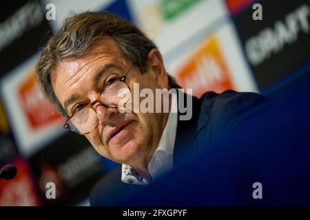 Il manager di Gent, Michel Louwagie, ha ritratto durante una conferenza stampa della squadra di calcio belga KAA Gent, giovedì 27 maggio 2021 a Gent, per presentare Emilio Fer Foto Stock