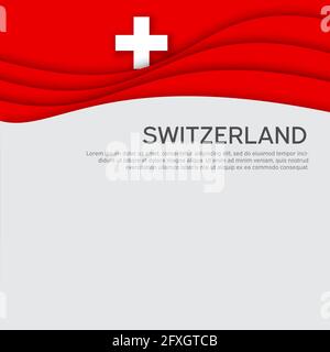 Bandiera svizzera ondulata astratta. Stile di taglio della carta. Sfondo creativo per la progettazione di tessere vacanze svizzere patriottiche. Poster nazionale. Copertina, banner Illustrazione Vettoriale