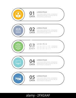 5 modello di indice di linea sottile del tubo di infografica dei dati. Sfondo astratto dell'illustrazione vettoriale. Può essere utilizzato per il layout del flusso di lavoro, fase aziendale, banner, noi Illustrazione Vettoriale