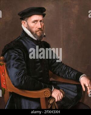 Sir Thomas Gresham il Vecchio (c.1518-1579), fu un mercante e finanziere inglese per conto di re Edoardo vi (1547-1553), della regina Maria i (1553-1558) e della regina Elisabetta i (1558-1603), fondatrice del Royal Exchange nella città di Londra, ritratto di Anthonis Mor, 1560-1565 Foto Stock