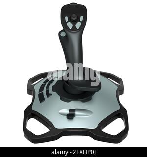 Joystick realistico per simulatore di volo isolato su sfondo bianco Foto Stock