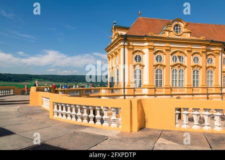 La biblioteca di abbazia benedettina a Melk, Austria Foto Stock