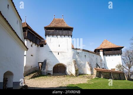 Chiesa fortificata e della fortezza di Viscri, Sito Patrimonio Mondiale dell'UNESCO, Transilvania, Romania, Europa Foto Stock