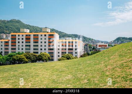 Daeseong-dong antiche Tombe e vista sulla città di Gimhae, Corea Foto Stock