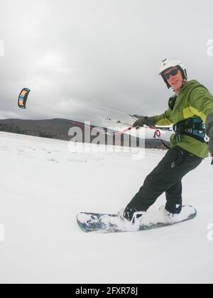 Fotografo Skip Brown nevi kiting in Canaan Valley, West Virginia, Stati Uniti d'America, Nord America Foto Stock