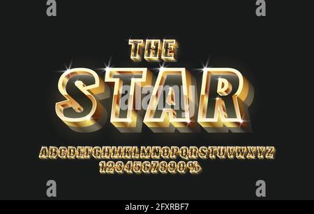 Insieme di font a stella, lettere e numeri. Illustrazione vettoriale Illustrazione Vettoriale