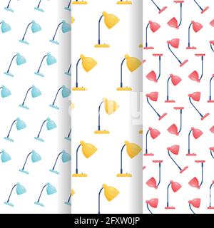 Simpatico cartone animato motivi senza cuciture insieme con lampade da tavolo. Illustrazione vettoriale Illustrazione Vettoriale