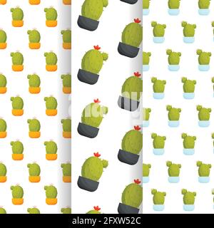 Cactus nel set di pattern senza giunture POT, illustrazione vettoriale Illustrazione Vettoriale