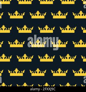 Seamless oro nero, blu scuro corona sfondo pattern Illustrazione Vettoriale