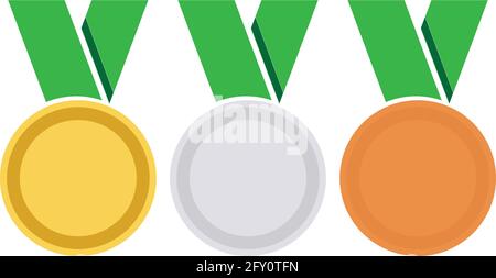 Oro, d'Argento e Medaglia di bronzo e la relativa icona. Medaglia set. Set di vettore. Medaglia isolati su sfondo bianco Illustrazione Vettoriale