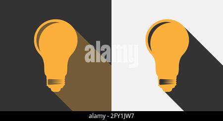 icona della lampadina a luce piatta con immagine vettoriale con ombra esterna Illustrazione Vettoriale