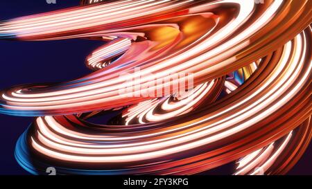 rendering 3d di sfondo astratto. Linee e onde al neon alla moda. Illustrazione digitale per sfondi, poster e copertine. Design futuristico. Foto Stock