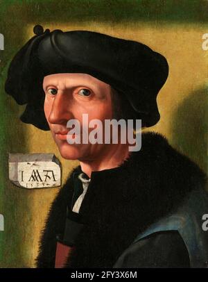 Jacob van Oostsanen. Autoritratto dell'artista olandese Jacob Corneliszoon van Oostsanen (prima del 1470-1533) dal suo laboratorio, olio su pannello, c.. 1533 Foto Stock