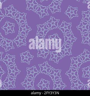 Modello vettoriale senza giunture con fiori astratti su sfondo viola. Fiori decorativi design. Illustrazione Vettoriale