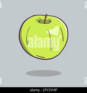 mela verde fresca disegnata a mano in stile doodle. Illustrazione Vettoriale