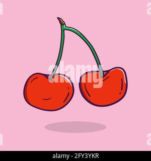 ciliegia fresca disegnata a mano in stile doodle. Illustrazione Vettoriale