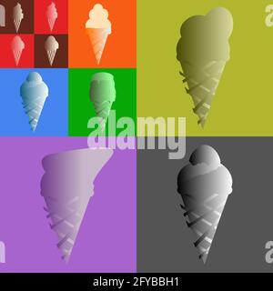 Gelati multicolore. Gelato di diverse dimensioni e colori su sfondo quadrato. Illustrazione vettoriale isolata per la progettazione Illustrazione Vettoriale