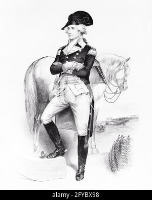 1770 IL GENERALE GEORGE WASHINGTON IN UNIFORME CON IL SUO CAVALLO BLUESKIN O NELSON - H7798 HAR001 GUERRE DI LIBERTÀ HARS MAMMIFERI LA SUA LEADERSHIP POLITICO 1776 AUTORITÀ PATRIOT POLITICA UNIFORMI LA GUERRA DI INDIPENDENZA GUERRA RIVOLUZIONARIA STILE GEORGE WASHINGTON RIVOLTÒ RIVOLUZIONARIO AMERICANO GUERRA O 1770 COLONIE MAMMIFERO MEDIO-ADULTO MID-ADULT UOMO STATESMAN NERO E L'ETNIA CAUCASICA BIANCA FONDATRICE PADRE HAR001 NELSON VECCHIO STILE VIRGINIAN Foto Stock