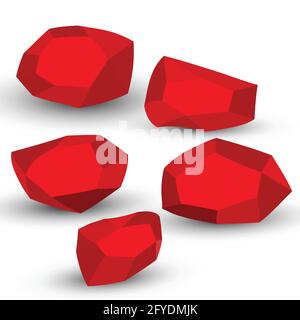 Pietre del cartone animato. Set isometrico pietra da roccia. Massi rossi, forme naturali di blocchi da costruzione, pietre da parete. illustrazione 3d piatta isolata. Raccolta vettoriale Illustrazione Vettoriale