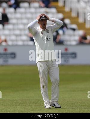 CHESTER LE STREET, REGNO UNITO. 27 MAGGIO Scott Borthwick il capitano Durham durante la partita del campionato della contea di LV tra il Durham County Cricket Club e l'Essex a Emirates Riverside, Chester le Street giovedì 27 Maggio 2021. (Credit: Mark Fletcher | MI News) Credit: MI News & Sport /Alamy Live News Foto Stock