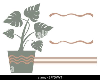 Monstera pianta nel piatto Copia spazio Casa pianta in Immagine vettoriale silhouette isolata su sfondo bianco Illustrazione Vettoriale