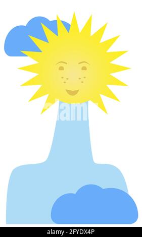 Sole e nuvole. Immagine vettoriale isolata dell'elemento Sunny Human Design su sfondo bianco Illustrazione Vettoriale