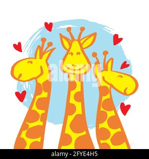 Tre giraffe cartoni animati per poster o t-shirt tessile Foto Stock