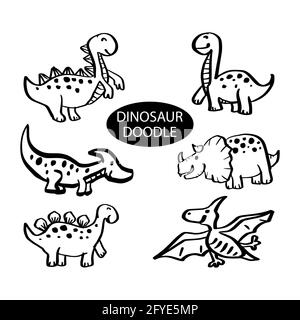 Set di illustrazioni disegnate a mano di Dinosauro. Foto Stock