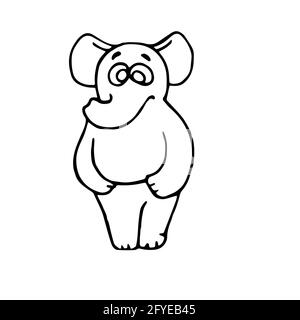 Elefanti. Illustrazione. Stile di schizzo cartoon. Mano contorno disegno allegro divertente animale. Vettore Illustrazione Vettoriale