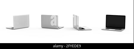Computer portatile moderno isolato su sfondo bianco con tracciato di ritaglio. Illustrazione 3D. Foto Stock