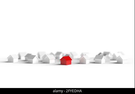 Gruppo di casa offuscata isolato su sfondo bianco. Illustrazione 3D. Foto Stock