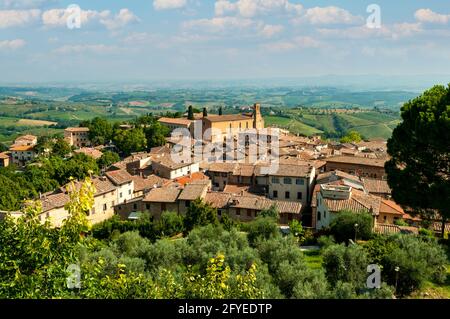 Vista da San Gimignano, Toscana, Italia Foto Stock