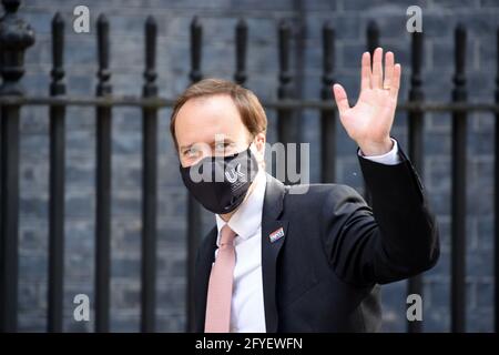 Londra, Regno Unito. 28 maggio 2021. Downing Street Londra 28 maggio 2021.Matt Hancock il Segretario della Sanità arriva a Downing Street. Credit: MARTIN DALTON/Alamy Live News Foto Stock