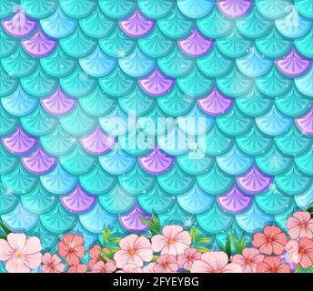 Fantasy pesce scala sfondo con molti fiori illustrazione Illustrazione Vettoriale