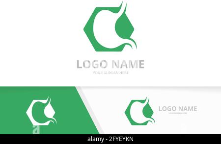 Design del modello del logo per la cura dello stomaco. Concetto di progettazione del logotipo del tratto gastrointestinale. Illustrazione Vettoriale