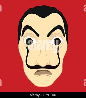 Uomo con viso Moustache illustrazione vettoriale isolato su sfondo rosso. Maschera grafica vettoriale. Illustrazione Vettoriale