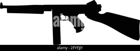 Immagine vettoriale silhouette della pistola tommy simbolo illustrazione isolato su sfondo bianco Illustrazione Vettoriale