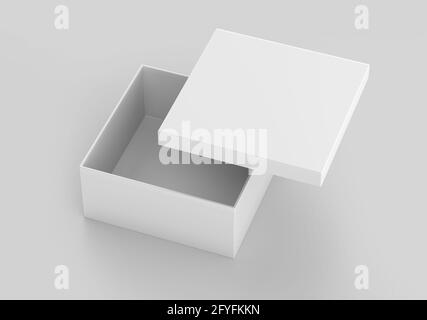 White Square Box Mockup, contenitore vuoto per shoe box, 3d reso isolato su sfondo chiaro, pronto per il tuo design Foto Stock