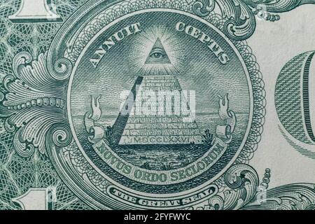 Parte del conto è di un dollaro. Macro. Scatto orizzontale della luce del giorno. Foto Stock
