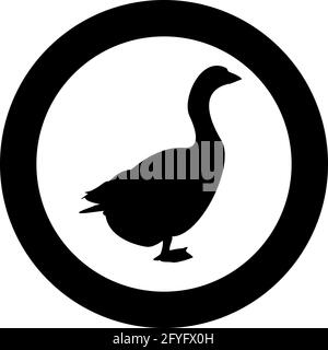 Goose Gosling Geese Anser Gander silhouette in cerchio nero rotondo immagine vettoriale a colori stile contorno solido immagine semplice Illustrazione Vettoriale