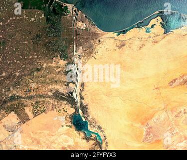 Immagine satellitare del canale di Suez in Egitto Foto Stock