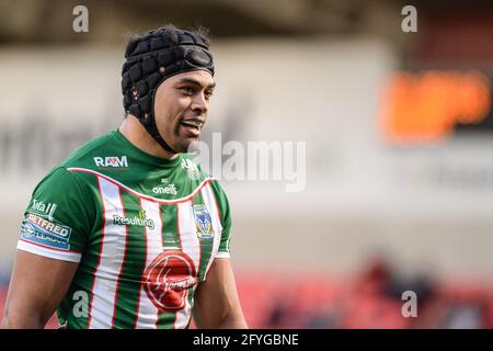 Salford, Inghilterra - 27 maggio 2021 - Sitaleki Akauola (20) dei Lupi di Warrington durante il Rugby League Betfred Super League Round 8 Salford Red Devils vs Lupi di Warrington all'AJ Bell Stadium, Salford, Regno Unito Dean Williams/Alamy Live News Foto Stock