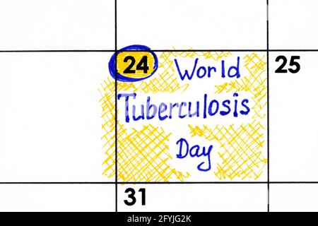 Promemoria Giornata Mondiale della tubercolosi in calendario. Marzo 24 Foto Stock